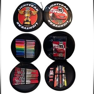 Disney Pixar Lightning McQueen Wheel Shape Zipper Stationary Art Supply Organize